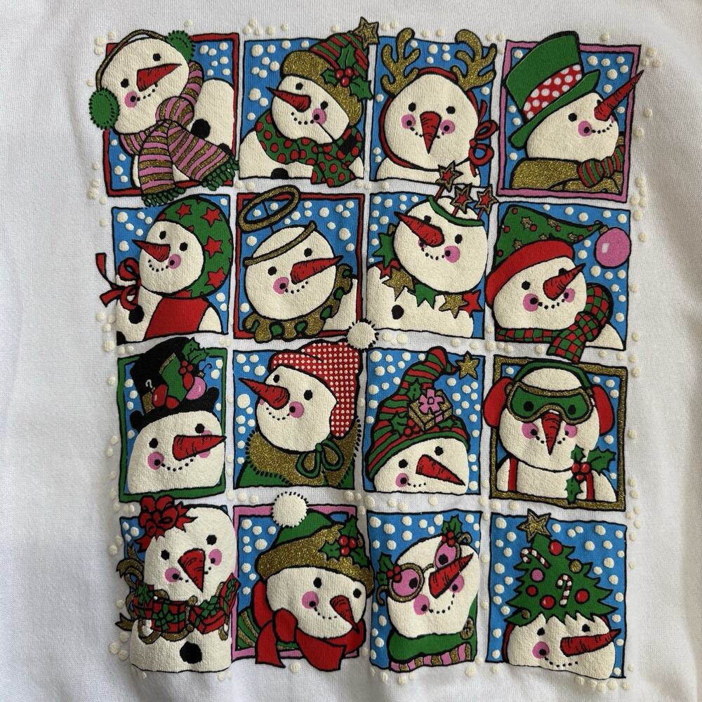 Vtg 80s Puffy Snowman Ugly Christmas Sweater Party Sweatshirt Snowman XL